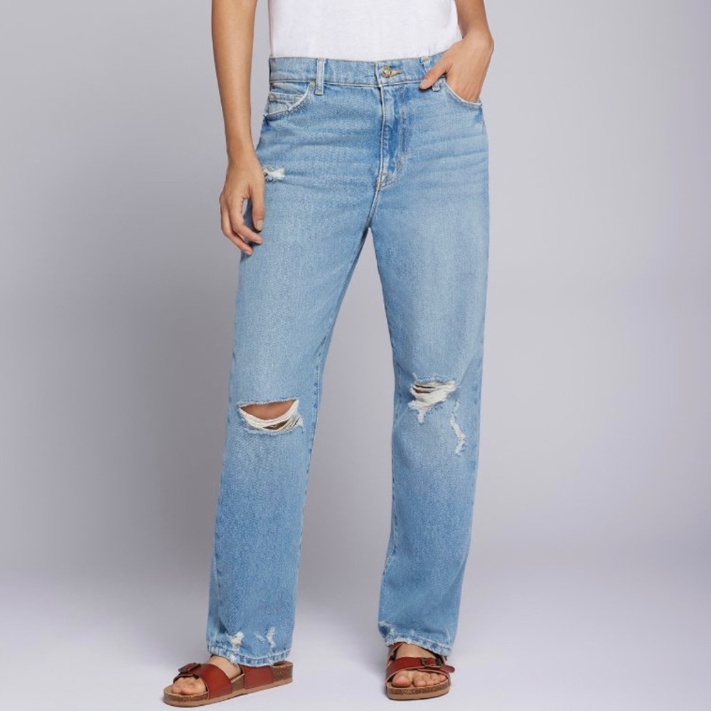 NWT Current Elliot Distressed Boyfriend Jean in Blue Rainfall